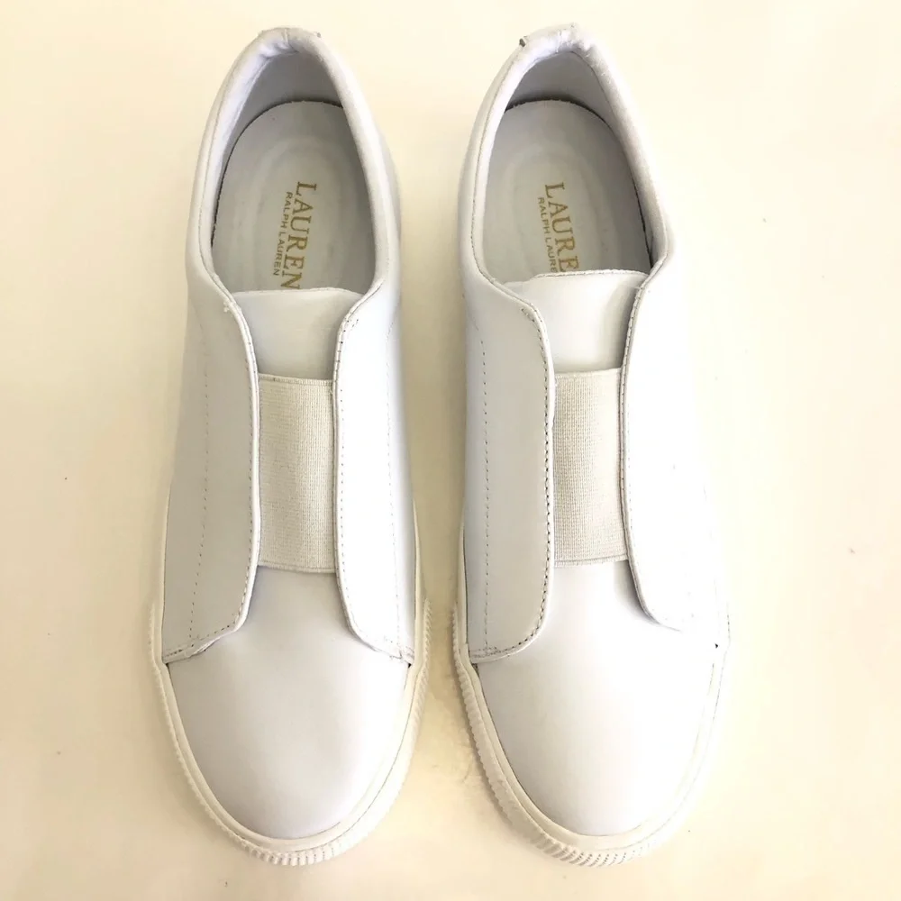 Lauren Ralph Lauren Woman’s Isla Leather Platform Trainer Slip-On Sneakers Sz 10